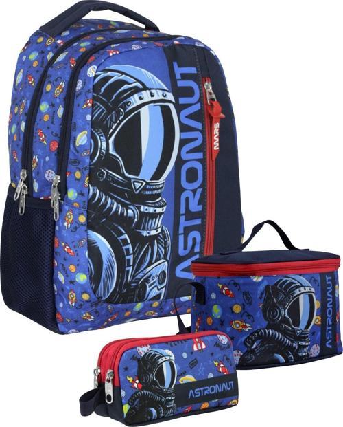 SETUMT5006A Üçlü İlkokul Çanta Seti (Lacivert Mavi - Astronot - Erkek Çocuk)