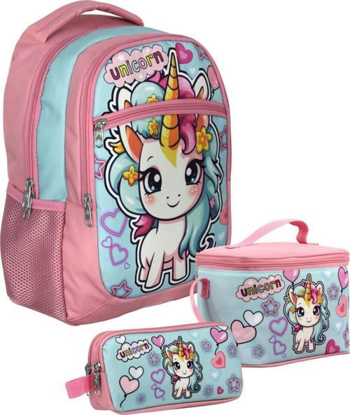 SETUMT5048A Üçlü İlkokul Çanta Seti (Pembe Turkuaz - Bebek Unicorn - Kız Çocuk)