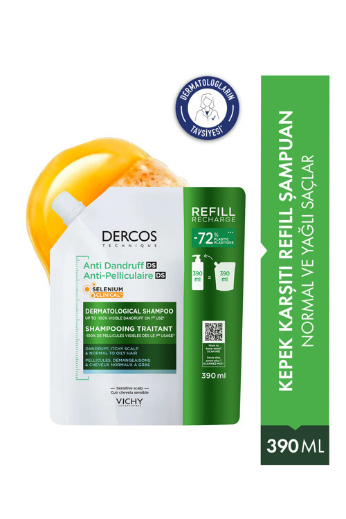 Dercos Kepek Karşıtı Normal ve Yağlı Saçlar İçin Kepeğe Karşı Etkili Bakım Şampuanı Refill 390 ml