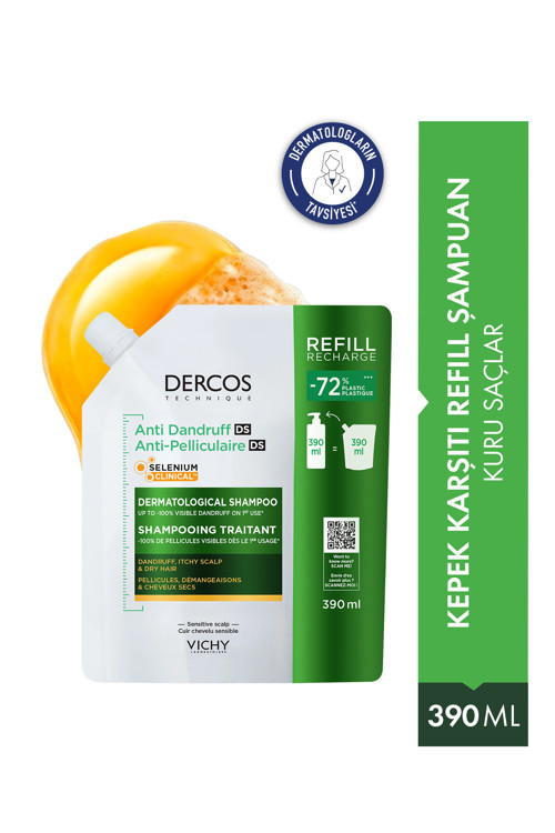 Dercos Anti Dandruff Kuru Saçlar İçin Kepeklenmeye Karşı Etkili Saç Bakım Şampuanı Refill 390 ml
