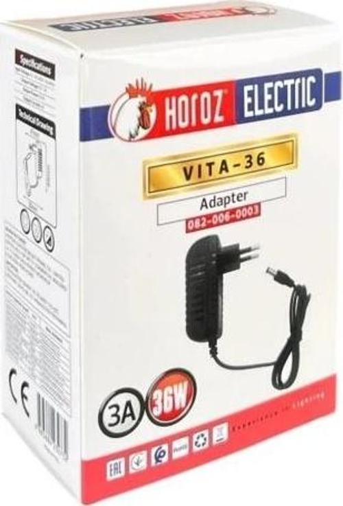 VITA-36 12v 3A Fişli Adaptör Plastik Kasa 36w IP44 5.5x2.5mm Jaklı (12 Volt 3 Amper)