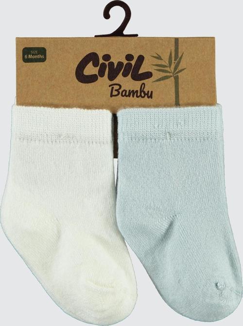 Bebek 2'li Bambu Çorap Set 6-18 Ay Ekru-Mavi