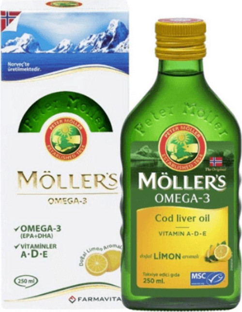 MÖLLERS 250 ML LİMON AROMALI OMEGA 3 COD LIVER OIL VİTAMİN A, D, E