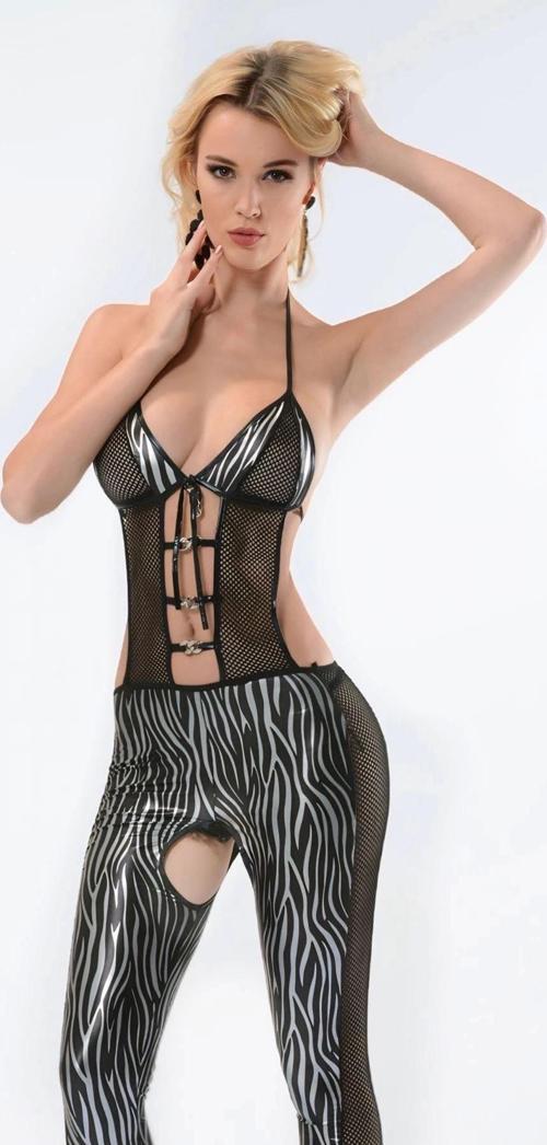 Zebra Desenli Lame Vücut Çorabı-490