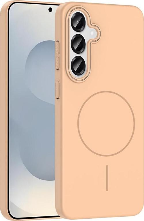 Galaxy S25 Plus Kılıf Magsafe Şarj Özellikli Kamera Çıkıntılı Ruby Lüx Silikon Kapak Desert Titanyum