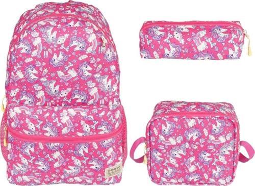 Pembe Unicorn Anaokulu Ve Ilköğretim Sırt Çantası Beslenme Çantası Kalemlik 3'lü Takım