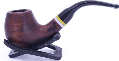 Bent Apple Briar (Gül Kökü) Sarı-Beyaz Bilezikli El İşleme 9 mm Filtreli Pipo Kahverengi