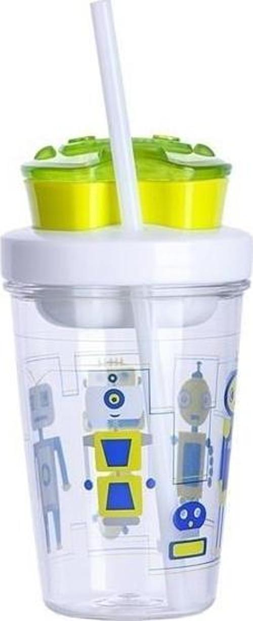 Bueno Snack Straw Robot Green 350 ml Çocuk Suluk