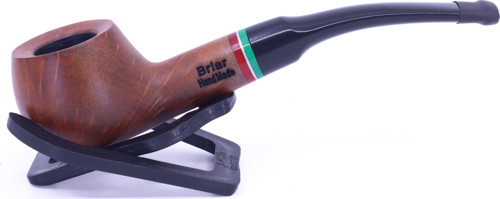 Half Bent Prince Briar (Gül Kökü)Kırmızı-Yeşil Bilezikli 9 mm Filtreli Pipo Kahverengi