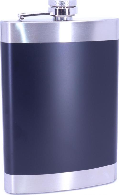 Siyah Deri Kaplama Paslanmaz Çelik Cep Matarası - Hip Flask 9 OZ
