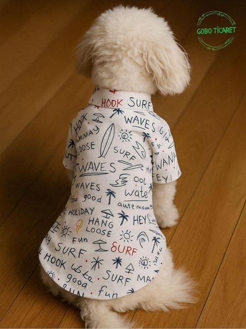 Sörf Temalı Şirin Kırmızı Kurdeleli Kedi Köpek Kıyafeti Elbisesi