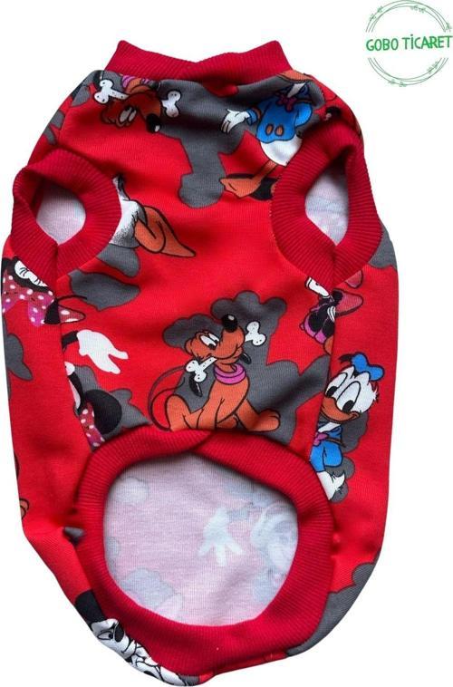 Kırmızı Minnie Mouse Desenli Kedi Köpek Kıyafeti Elbisesi Kırmızı Kollu
