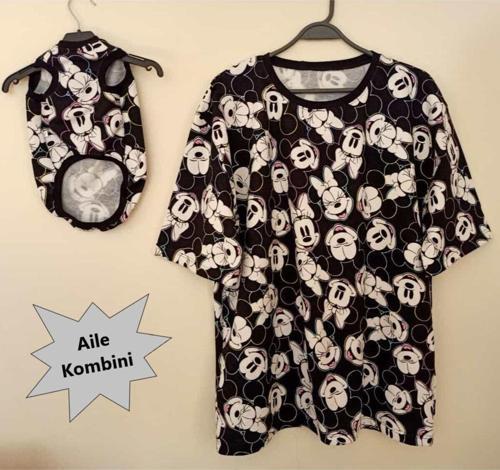 Sahibi Ile Uyumlu Aile Kombini Minnie Mouse Desenli Kedi Köpek Kıyafeti Giyimi