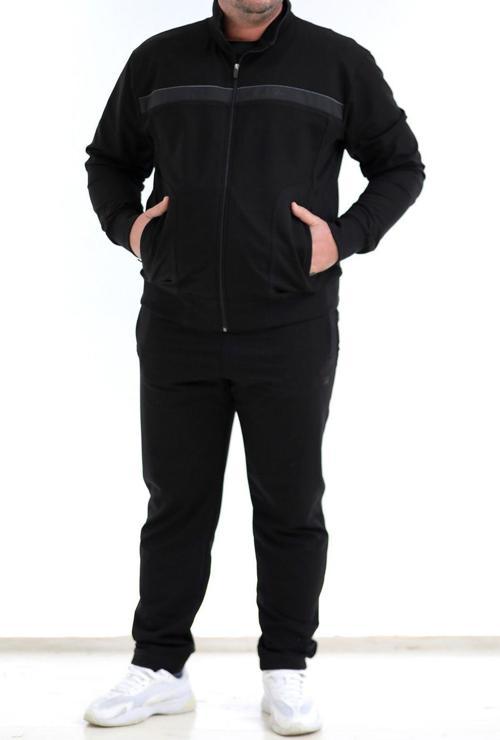 Büyük Beden Likralı Penye Erkek Eşofman Takımı Siyah