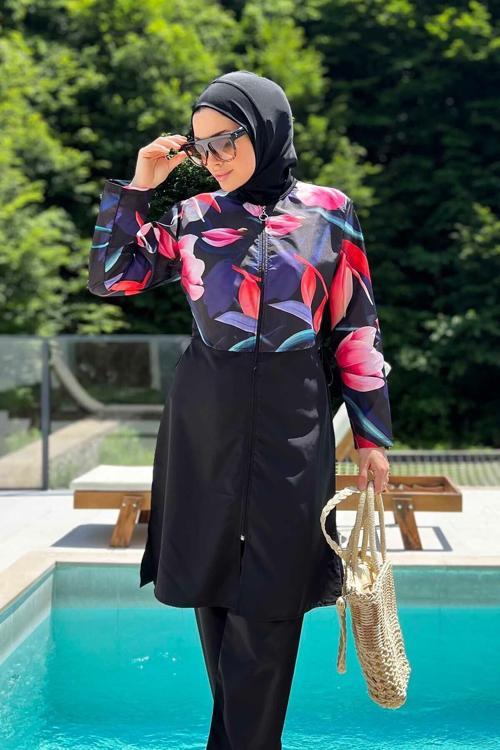 Paraşüt Tam Kapalı Tesettür Mayo Aller 2403 Flower