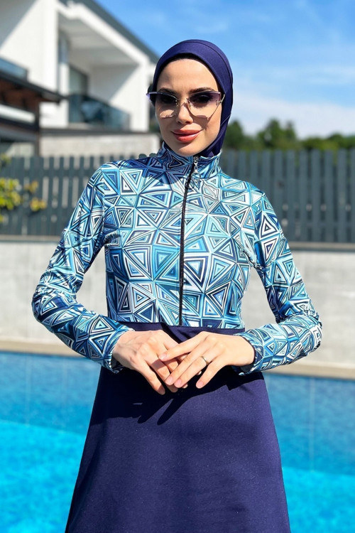Yarım Fermuarlı Likralı Tam Kapalı Mayo R4506 Üçgen