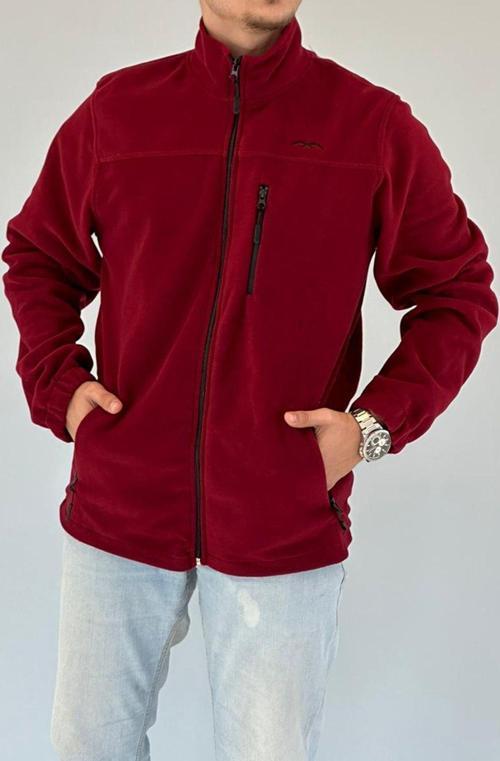 Erkek Fermuarlı 3 Cepli Dik Yaka Polar Ceket Hırka 1141 Bordo