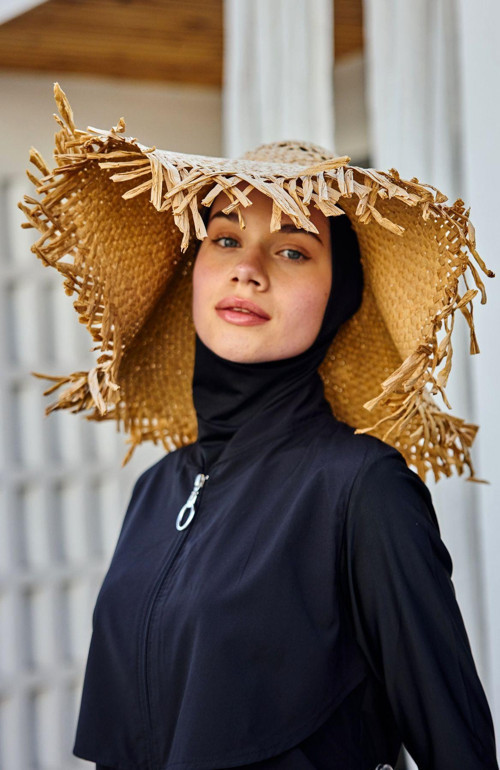 Saçak Detaylı Hasır Plaj Şapkası Rş-2108 Camel