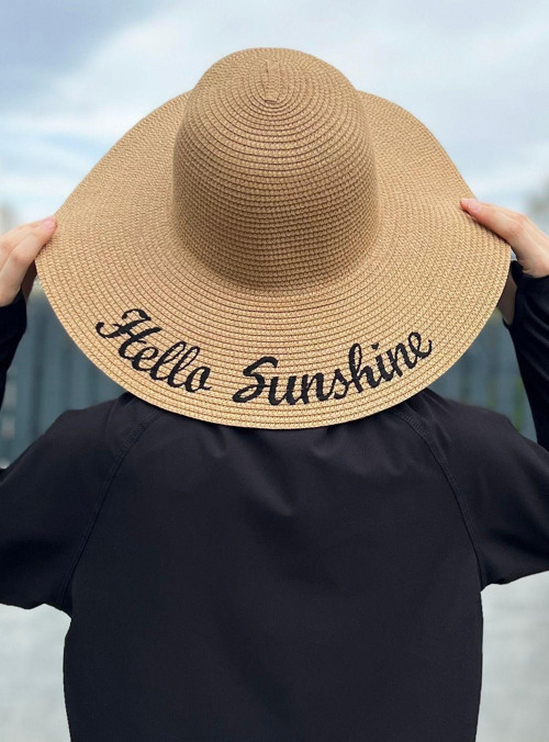 Hello Sunshine Yazılı Hasır Şapka Camel Rş-23