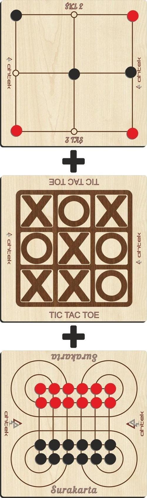 3 Lü Oyun Seti, Ahşap Tıc-tac-toe, 3 Taş Ve Surakarta Akıl, Zeka Ve Strateji Oyunu