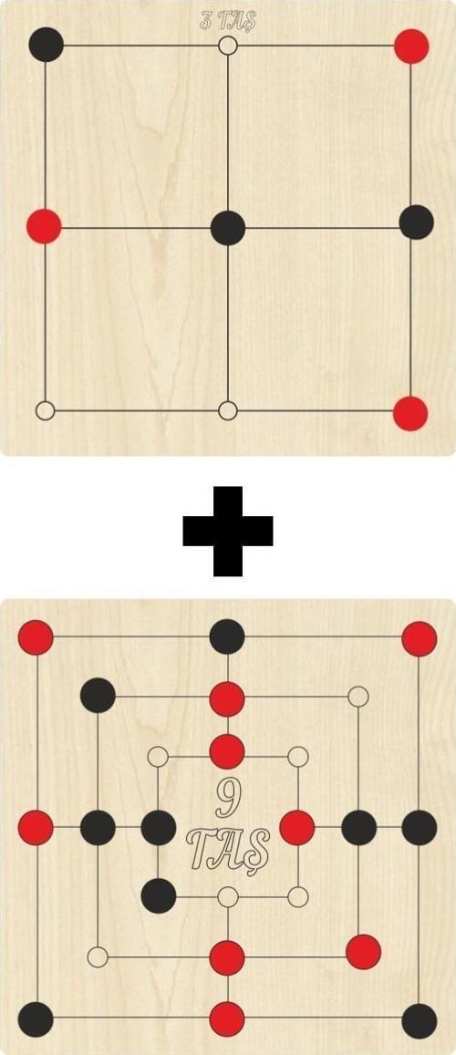 Ahşap 9 Taş + 3 Taş Akıl, Zeka, Strateji Ve Beceri Oyunları Seti