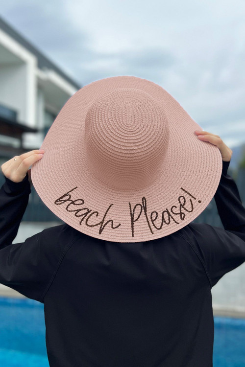 Beach Please Yazılı Hasır Şapka Pudra Rş-59