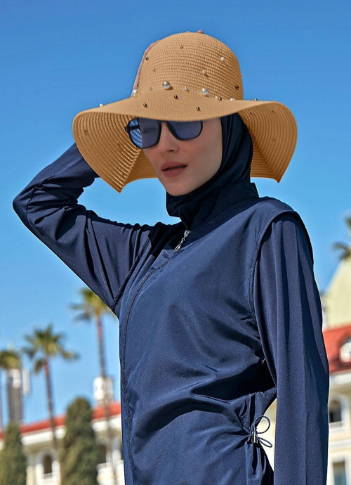 İncili Hasır Şapka Camel Rş-62