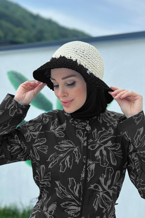 El Örgüsü Hasır Şapka Rş-102 Bej Siyah