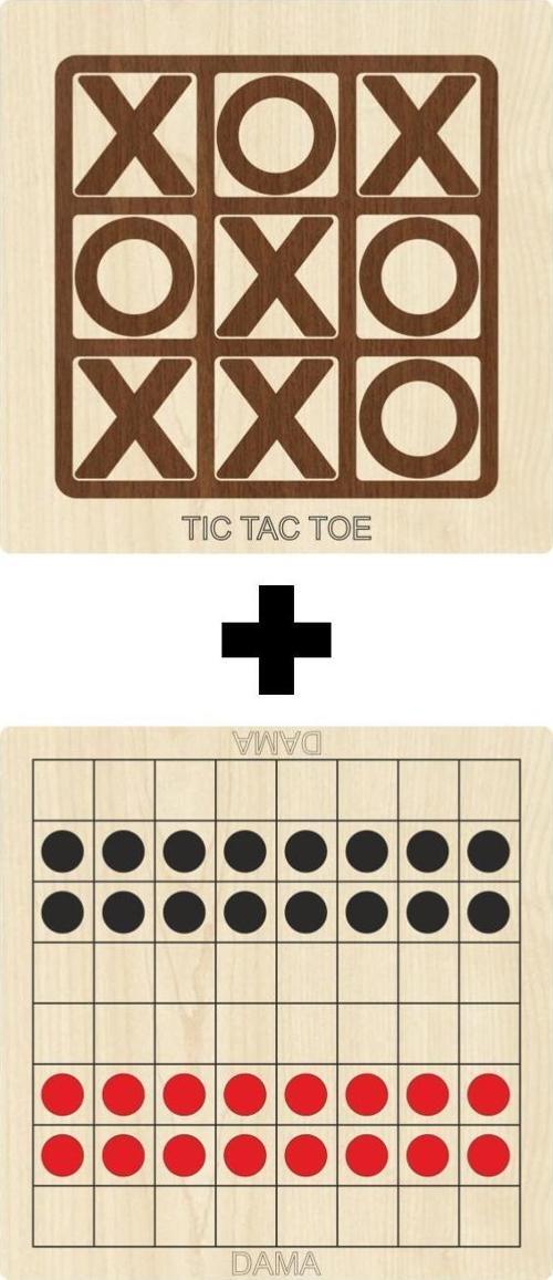 Ahşap Dama + Tic-tac-toe Akıl, Zeka, Strateji Ve Beceri Oyunları Seti
