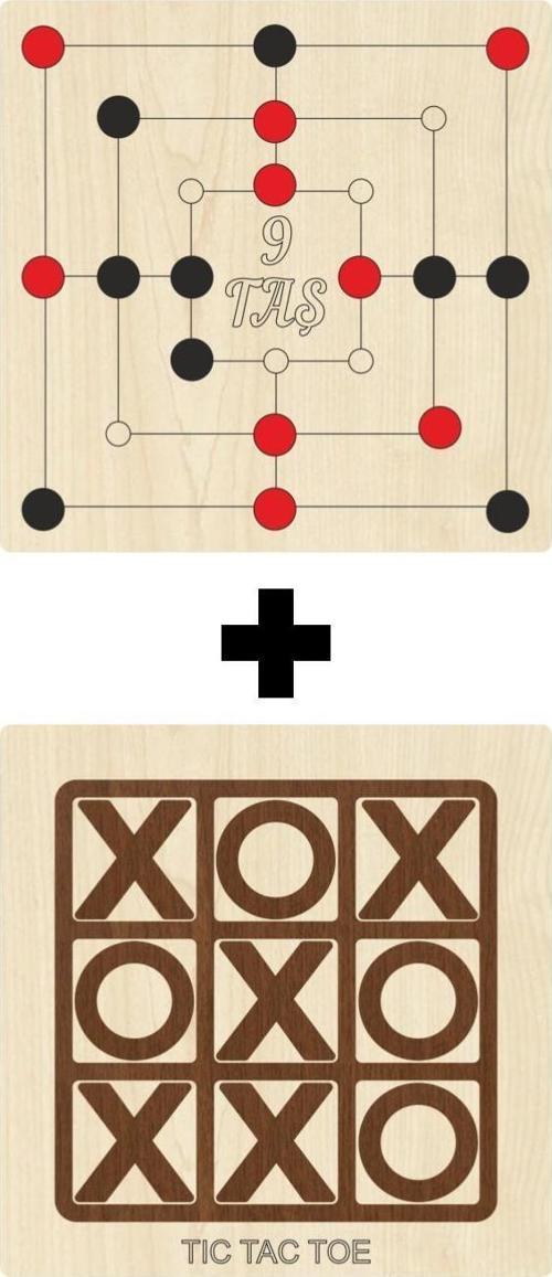 Ahşap Tic-tac-toe + 9 Taş Akıl, Zeka, Strateji Ve Beceri Oyunları Seti