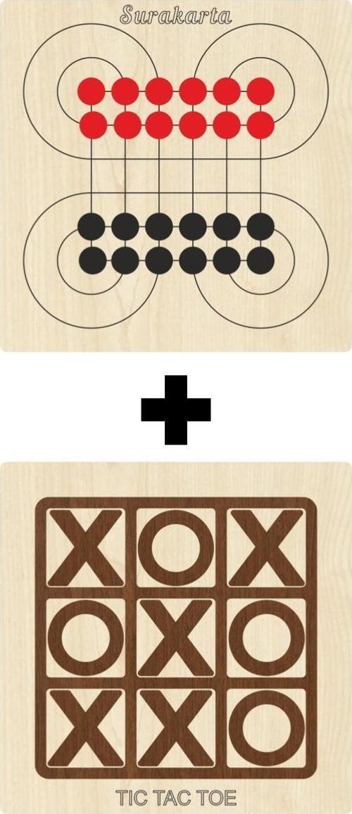 Ahşap Tic-tac-toe + Surakarta Akıl, Zeka, Strateji Ve Beceri Oyunları Seti