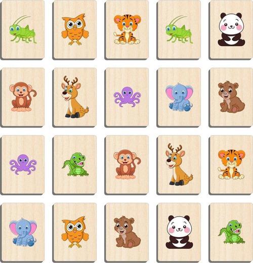 Ahşap Yapboz Zeka Kartları Eşleştirme Oyunu Hafıza Kartı Puzzle (sevimli Vahşi Hayvanlar)