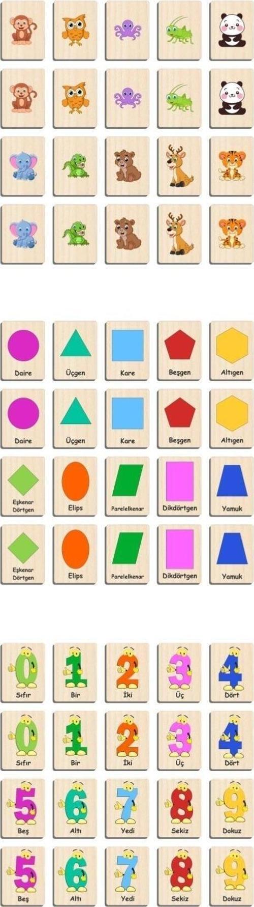 Ahşap Yapboz Zeka Kartları Eşleştirme Oyunu Hafıza Kartı Puzzle 3 Lü Set