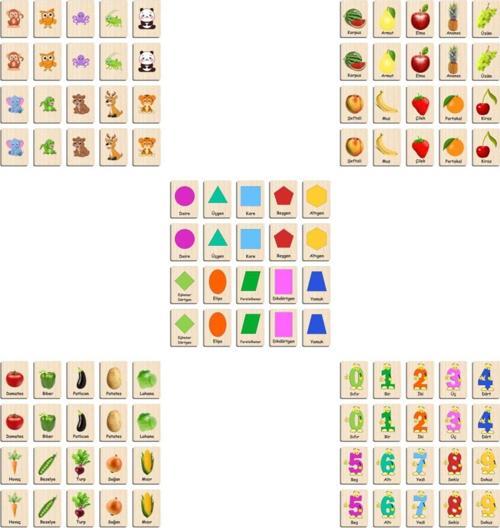 Ahşap Yapboz Zeka Kartları Eşleştirme Oyunu Hafıza Kartı Puzzle 5 Li Set