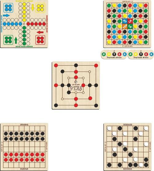 Ahşap Zeka Ve Strateji Oyun Seti 5 Li, 9 Taş + Dama + Atla Topla + Kızma Birader Ve Reversi