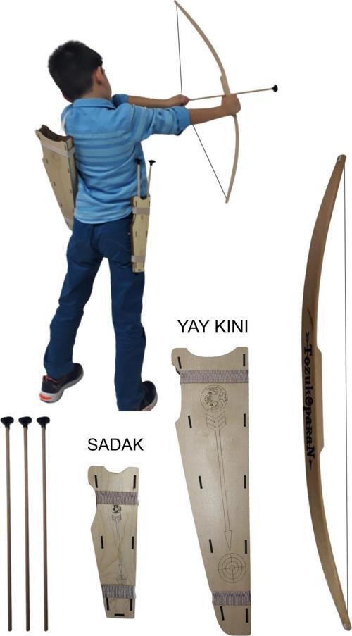 Doğal Ahşap Ok Yay Seti, Yay + 3 Adet Ok + Yay Kını + Sadak