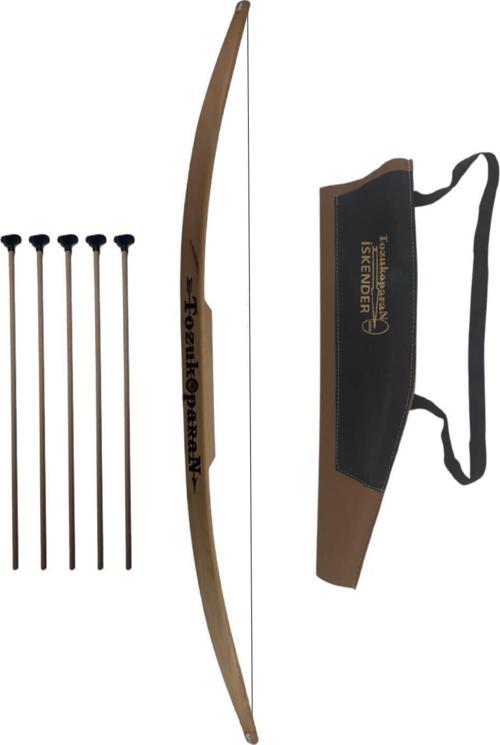 Doğal Ahşap Ok Yay Seti, Yay + 5 Adet Ok + Sadaklı Taşıma Çantası