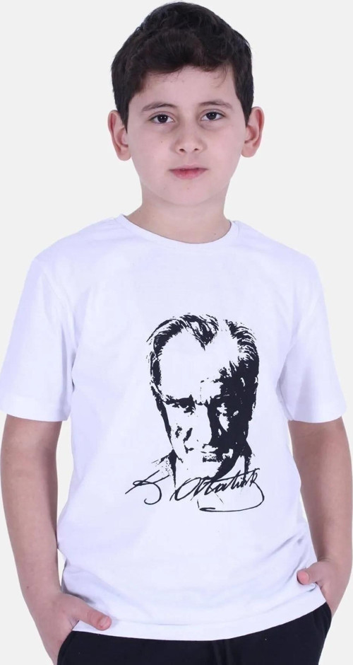 Çocuk Atatürk Portre Baskılı İmzalı Tişört