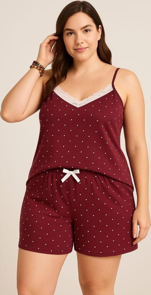 KADIN Büyük Beden İp Askılı Bluz ve Şortlu Alt Üst Pijama - GENİŞ KESİM - ÖLÇÜLER ÜRÜN AÇIKLAMASINDA