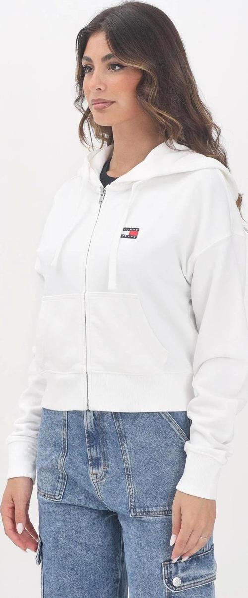 Badge Kadın Beyaz Kapüşonlu Sweatshirt DW0DW21147YBL