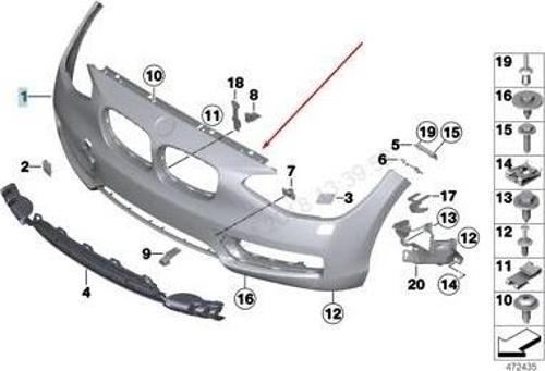 Bmw 1 Serı- 1 Serisi- 2015-2019  Ön Tampon Astarlı Gri/Far Yıkama Deliksiz (Tyg) (Oem No:51117429711
