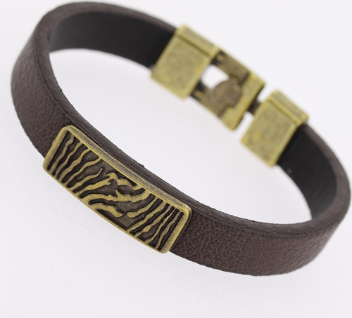 Bakımlı Erkek için Eskitme Metal Zebra Kahve Deri Bileklik
