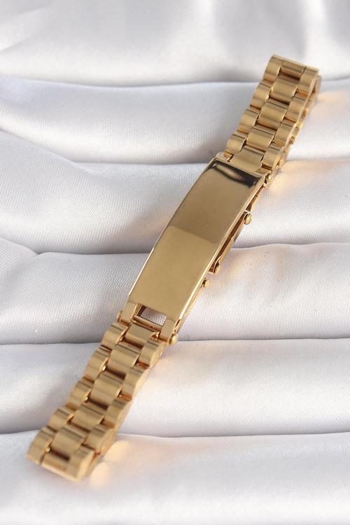 Bakımlı Erkek için Golden Çelik Yapım Zincir Künye Bileklik