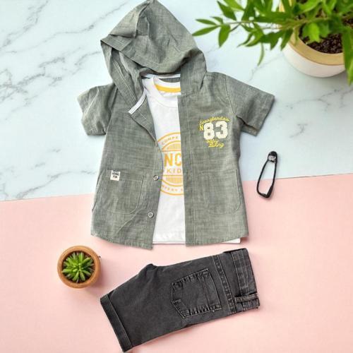 83 NAKIŞLI GÖMLEK TSHIRT ŞORT TAKIM Yeşil