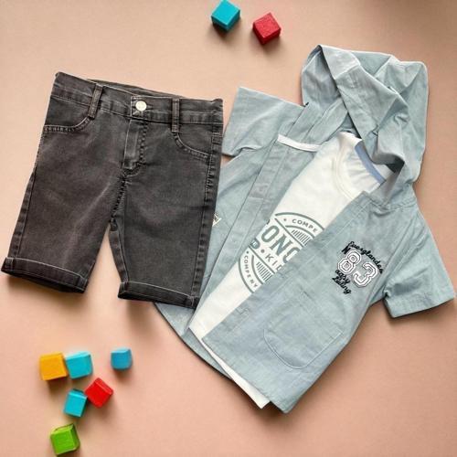 83 NAKIŞLI GÖMLEK TSHIRT ŞORT TAKIM Mavi