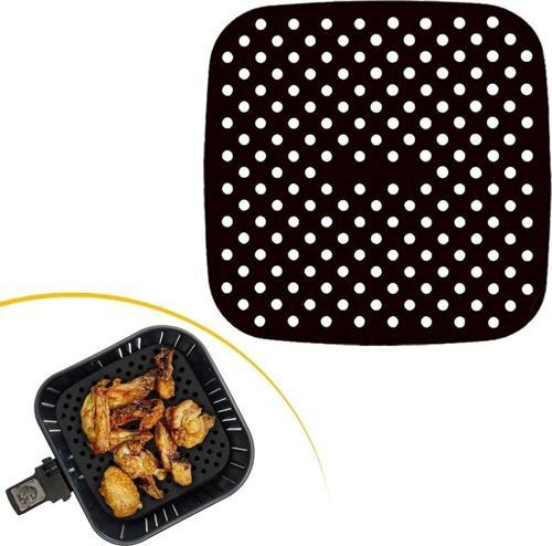 Büro Ev Ofis Mutfağı için 21,5CM Siyah Kare Silikon Yıkanır Fırın Airfryer Pişirme Matı