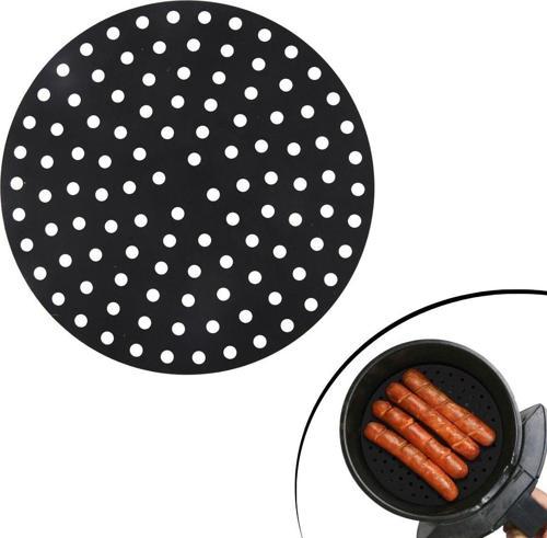 Büro Ev Ofis Mutfağı için 23CM Siyah Yıvarlak Silikon Yıkanır Fırın Airfryer Pişirme Matı