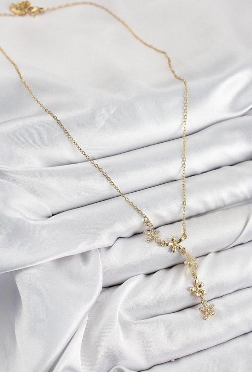 Zarif Kadın için Golden Çelik Zirkonlu Çiçek Stil Kolye