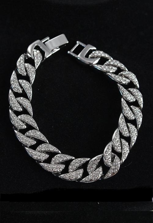 Bakımlı Erkek için Silver Pirinç Zirkonlu Cuba Gurmet Stil Bileklik