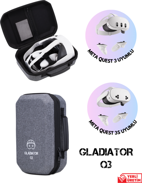 Gladiator Q3 GRİ Meta Quest 3 Çantası Quest 3 ve 3s Uyumlu Özel Çanta